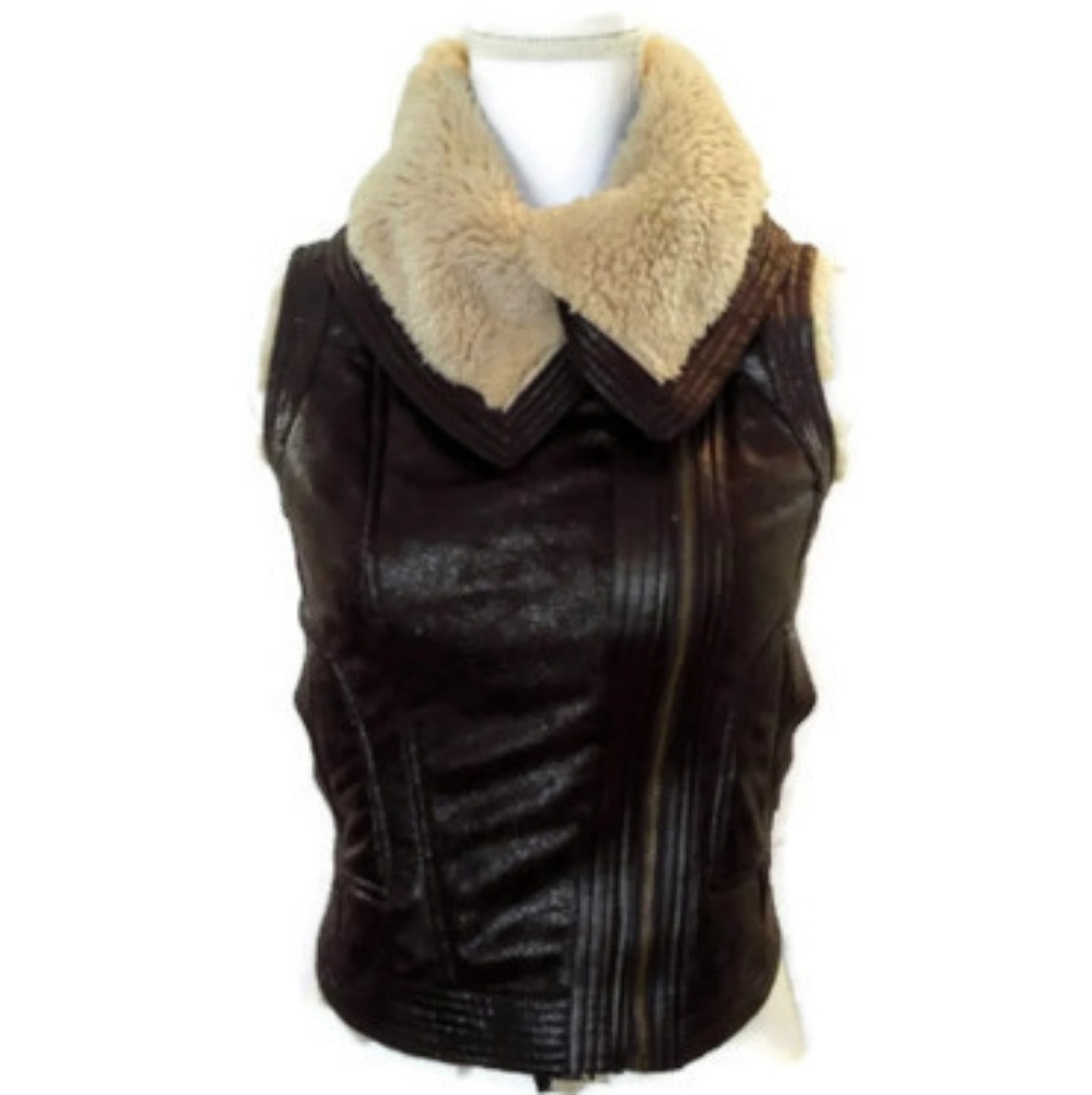NWT Mudd Amber Brown Shepra Lined Pleather Vest